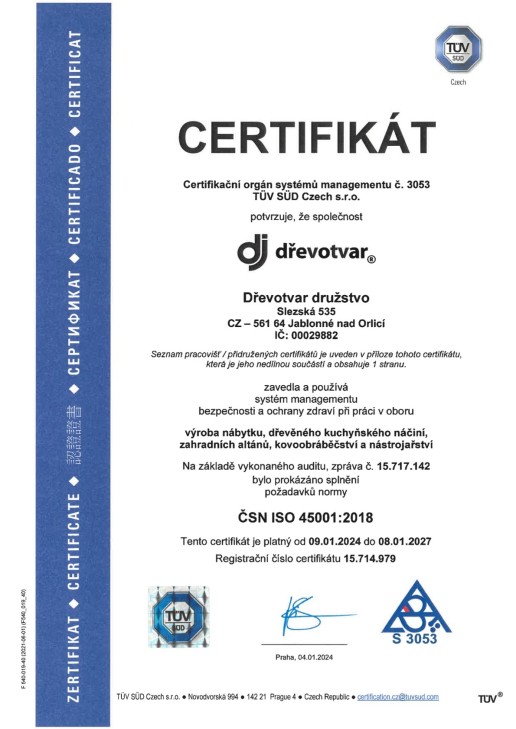 Certifikt SN ISO 45001:2018 CZ