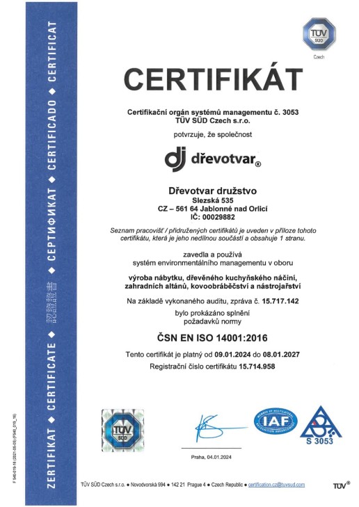 Certifikt SN ISO 14001:2016 CZ