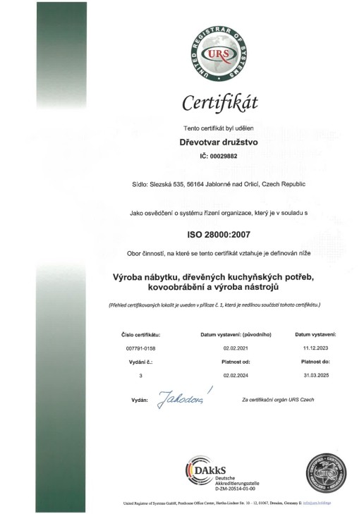Certifikt ISO 28000:2007 CZ