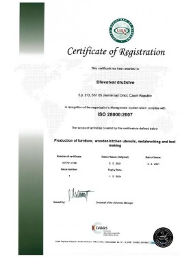 Certificate ISO 28000:2007 Jamné nad Orlicí