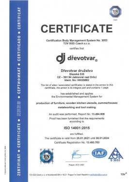 Certificate ČSN EN ISO 14001:2016