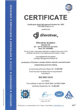 Certificate ČSN EN ISO 9001:2016